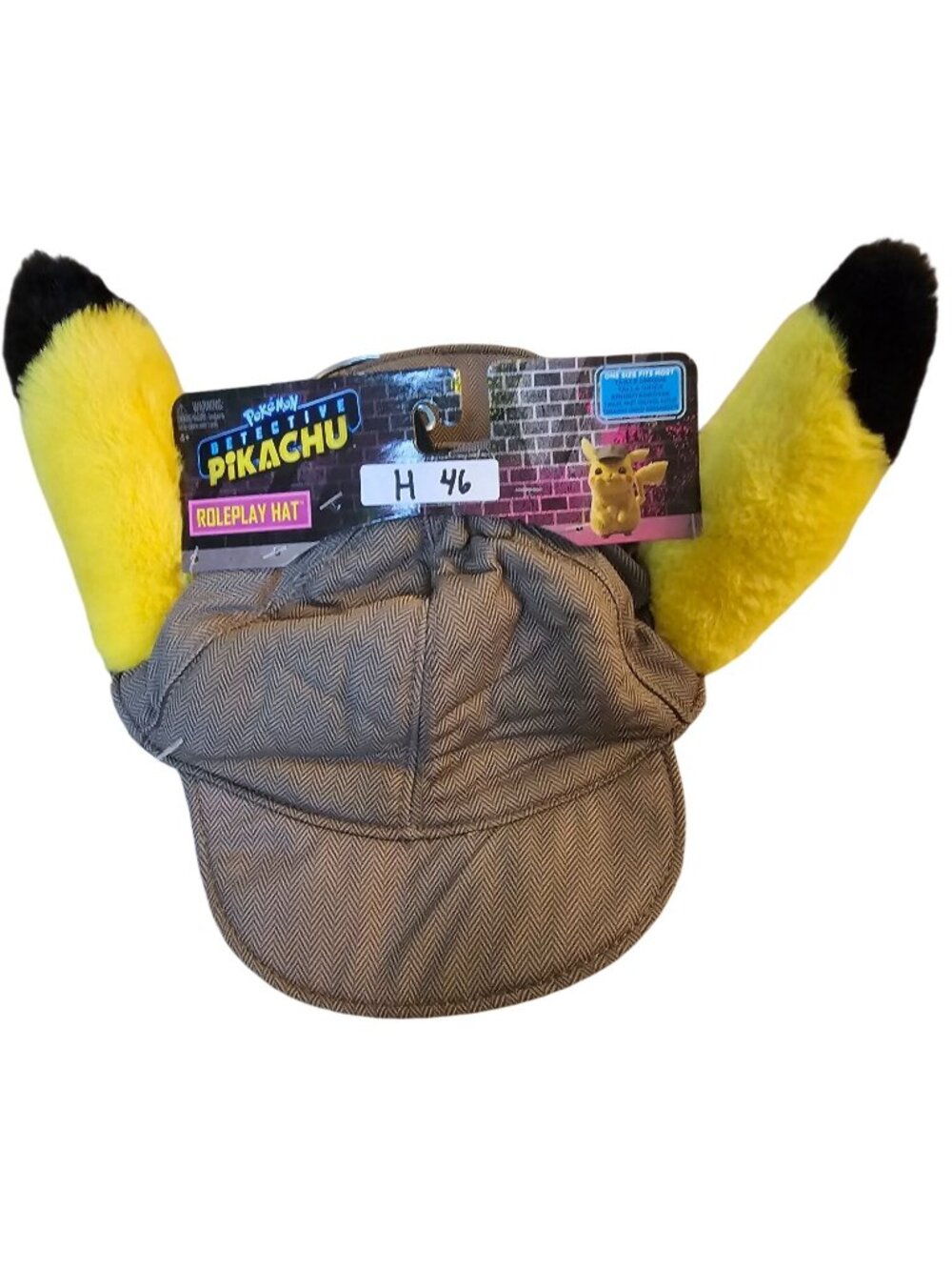 Pokemon Detective Pikachu Roleplay Hat With Yellow Plush Ears Herringbone Patter
